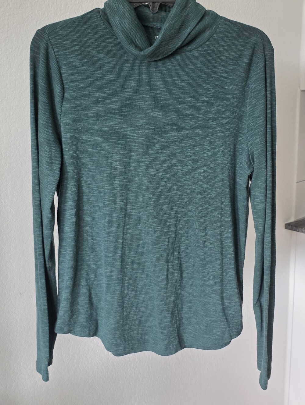 GAP Rib Turtleneck Top Women's Large Green Long Sleeve Stretch Knit Casual